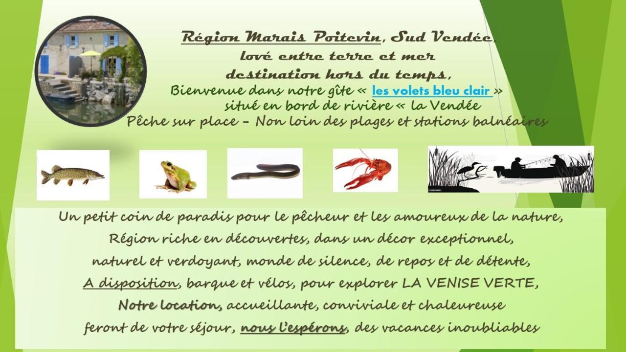 Marais Poitevin Bord Riviere Peche ,Barque, Velos, Wifi, Linge, Cheminee, Cuisine, Terrain De Boules La Taillee Eksteriør bilde